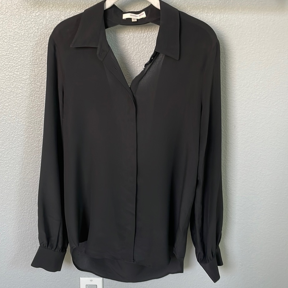 Lavender Brown - 100% Silk Long Sleeve Shirt with cut out back